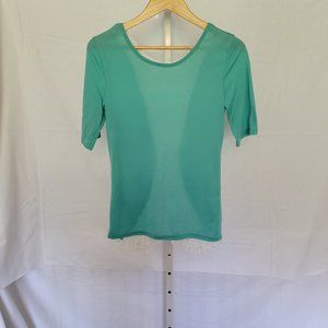 Turquoise Lace Backed Knitted 3/4 Sleeve Blouse Top Women's Size Medium